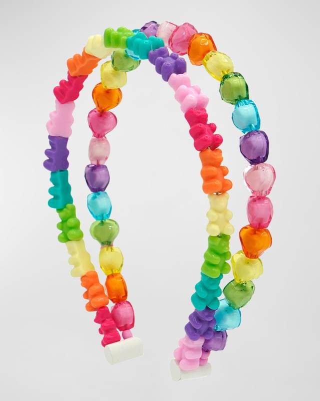 Girl's Double Rainbow Headband W/ Gummy Bears & Hearts